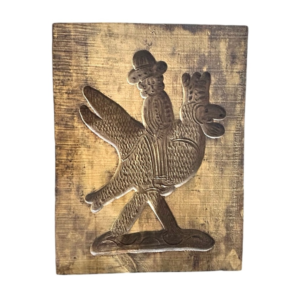 Vintage extra large hand carved primitive wood decorative cookie mold, folk art